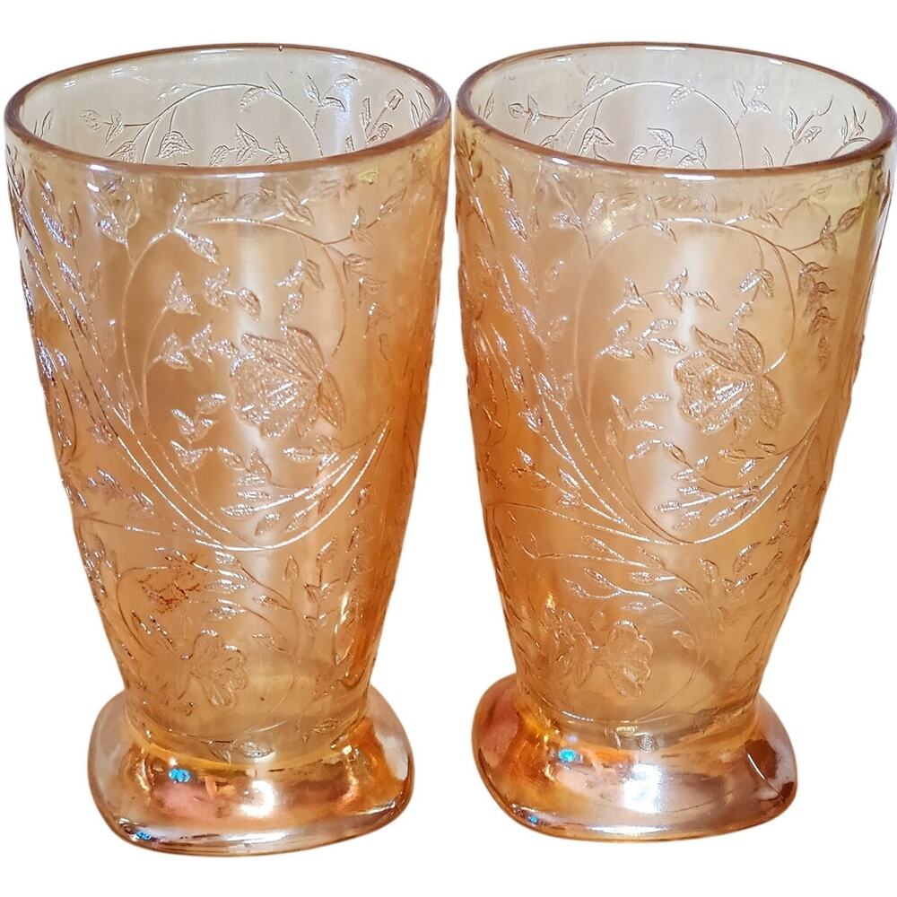 Vintage Jeanette Carnival Glass Tumbler Floragold Louisa 10 oz 5.25" Iridescent